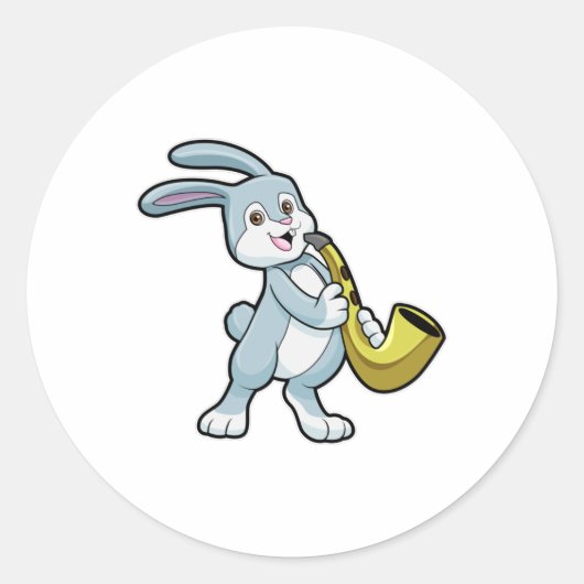 Bunny bij Muziek met Saxophone Ronde Sticker (Voorkant)