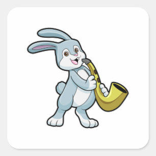 Bunny bij Muziek met Saxophone Vierkante Sticker