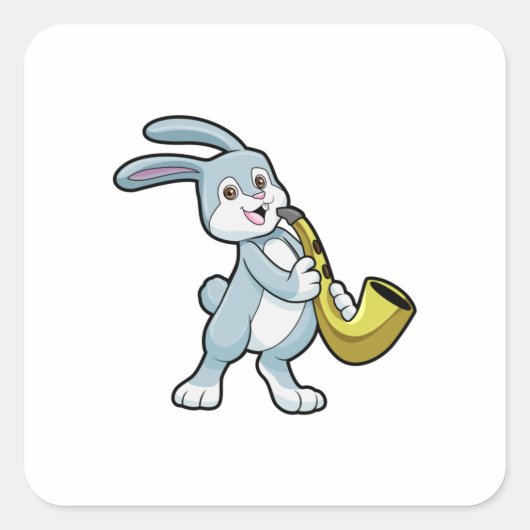 Bunny bij Muziek met Saxophone Vierkante Sticker (Voorkant)