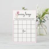 Bunny Bingo Roze Ballon Baby shower Bingo Spel Informatiekaartje (Staand voorkant)