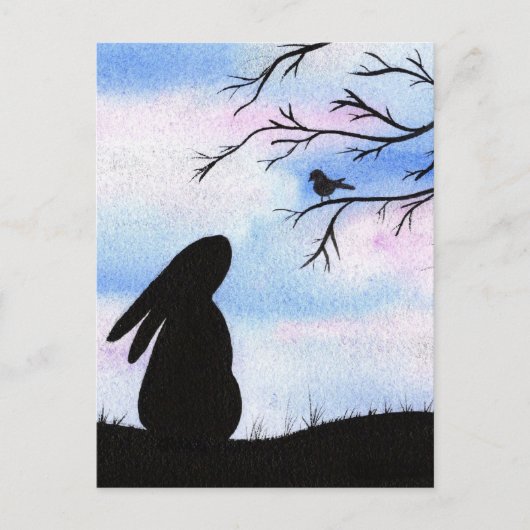  Bunny & Bird Aquarel Silhouette Kaart (Voorkant)