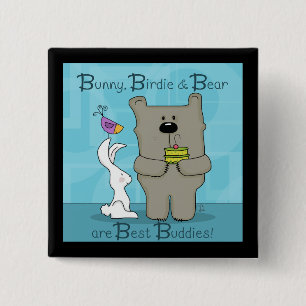 Bunny, Birdie en Beer- Beste Buddies Vierkante Button 5,1 Cm