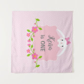 Bunny Birthday Backdrop Banner (Roze & Bloemen) Wandkleed (Voorkant (horizontaal))