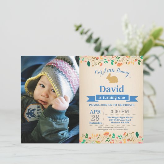 Bunny Birthday Boy Easter 1st First Birthday Kaart (Staand voorkant)