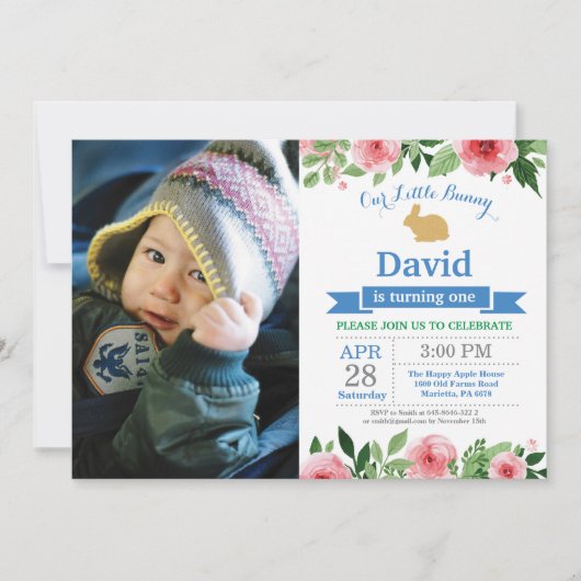 Bunny Birthday Boy Easter 1st First Birthday Kaart (Voorkant)