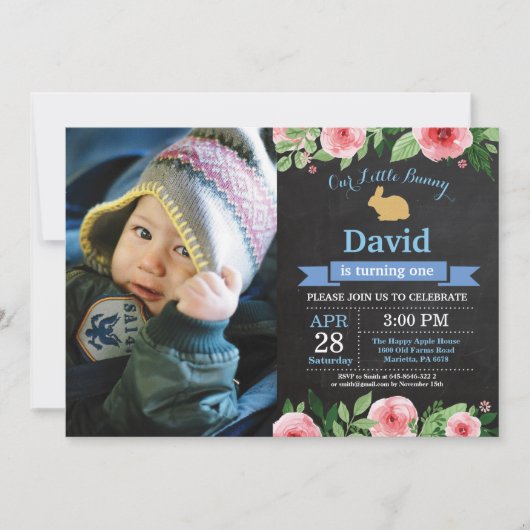 Bunny Birthday Boy Easter 1st First Birthday Kaart (Voorkant)