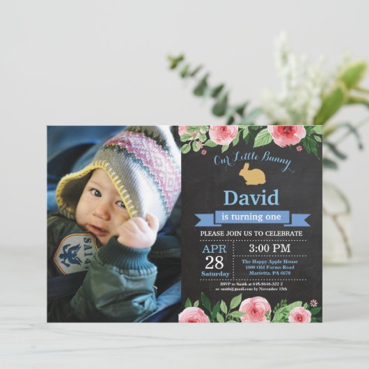 Bunny Birthday Boy Easter 1st First Birthday Kaart (Staand voorkant)