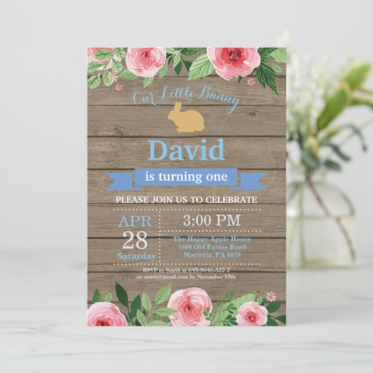 Bunny Birthday Boy Easter 1st First Birthday Kaart (Staand voorkant)