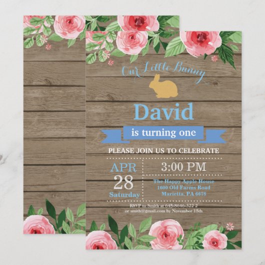 Bunny Birthday Boy Easter 1st First Birthday Kaart (Voorkant / Achterkant)