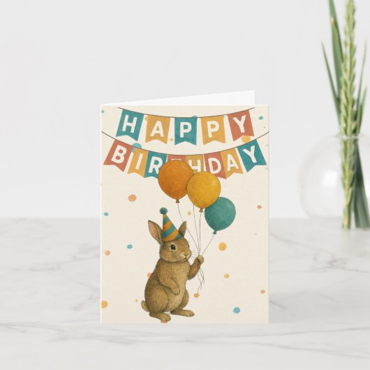 Bunny Birthday Card – Cute Party Animal Kaart (Voorkant)