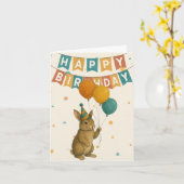 Bunny Birthday Card – Cute Party Animal Kaart (Gele Bloem)