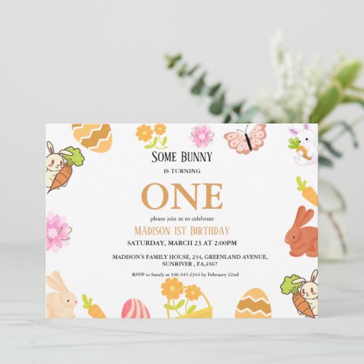 Bunny Birthday Easter 1st eerste verjaardag Kaart (Staand voorkant)