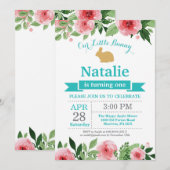 Bunny Birthday Girl Easter 1e verjaardag Kaart (Voorkant / Achterkant)