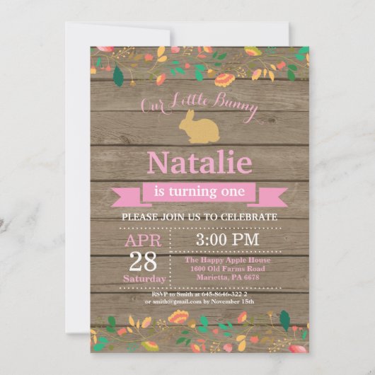 Bunny Birthday Girl Easter 1e verjaardag Kaart (Voorkant)