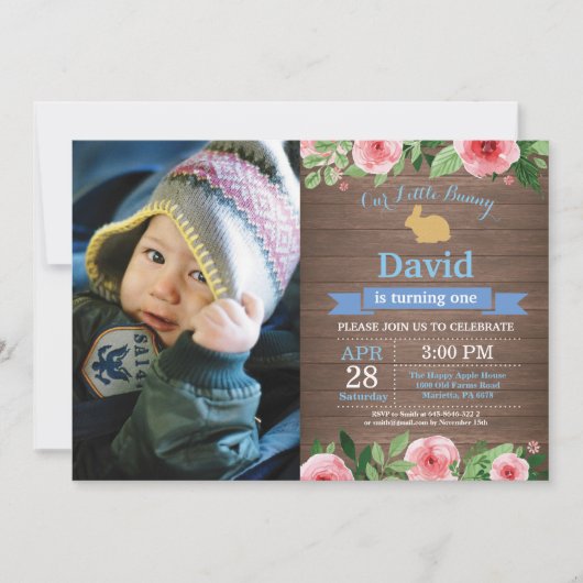 Bunny Birthday Girl Easter 1e verjaardag Kaart (Voorkant)