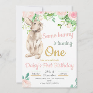 Bunny Birthday Invitation, 1st Birthday Invite Kaart