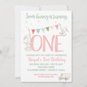 Bunny Birthday Invitation, Bunny First Birthday Kaart (Voorkant)