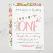 Bunny Birthday Invitation, Bunny First Birthday Kaart (Voorkant / Achterkant)