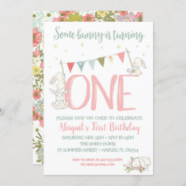 Bunny Birthday Invitation, Bunny First Birthday Kaart