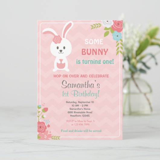Bunny Birthday Invitation / Bunny Invitation Kaart (Staand voorkant)