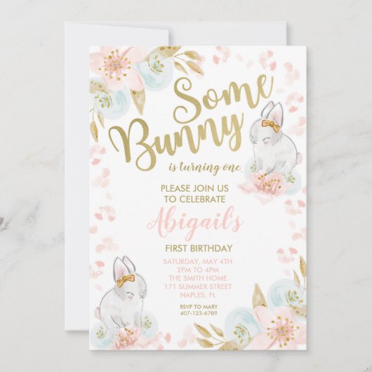 Bunny Birthday Invitation, Bunny Invitation Kaart (Voorkant)