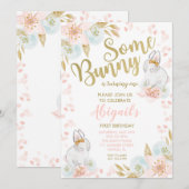 Bunny Birthday Invitation, Bunny Invitation Kaart (Voorkant / Achterkant)