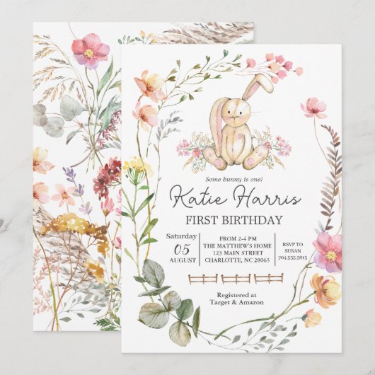 Bunny Birthday Invitation, een of ander konijn is  Kaart (Voorkant / Achterkant)