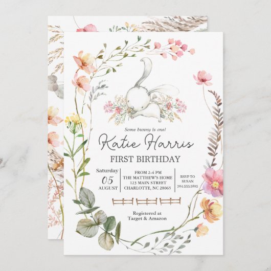 Bunny Birthday Invitation, een of ander konijn is  Kaart (Voorkant / Achterkant)