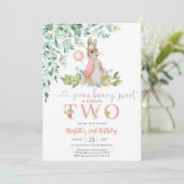 Bunny Birthday Invitation Girl Kaart (Staand voorkant)