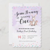 Bunny Birthday Invitation PAARSE Kaart (Voorkant)