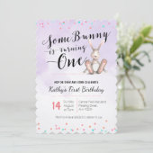 Bunny Birthday Invitation PAARSE Kaart (Staand voorkant)