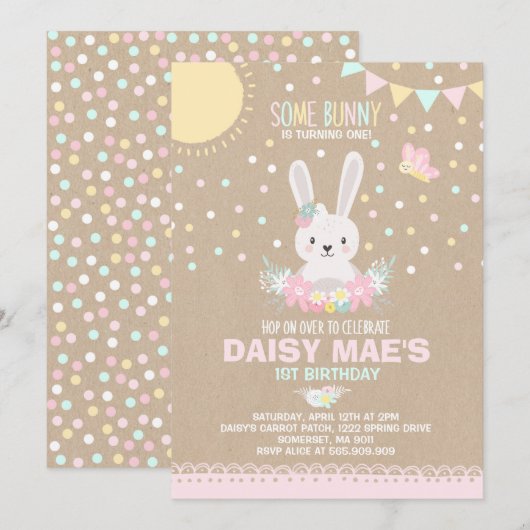 Bunny Birthday nodigt Bunny Birthday uit Kaart (Voorkant / Achterkant)