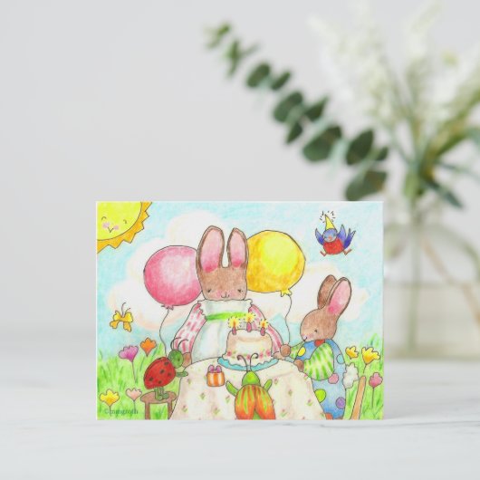 Bunny Birthday Party Briefkaart (Staand voorkant)