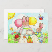 Bunny Birthday Party Briefkaart (Voorkant / Achterkant)