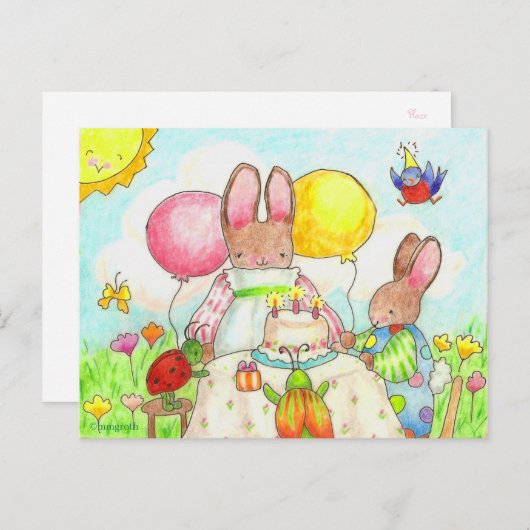 Bunny Birthday Party Briefkaart (Voorkant / Achterkant)