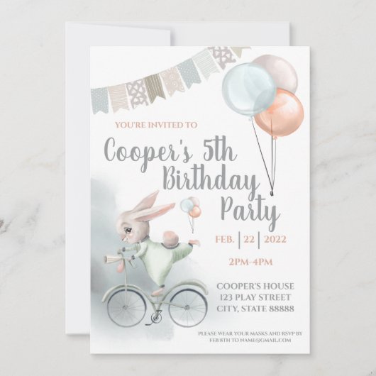 Bunny Birthday Party Invitation Kaart (Voorkant)