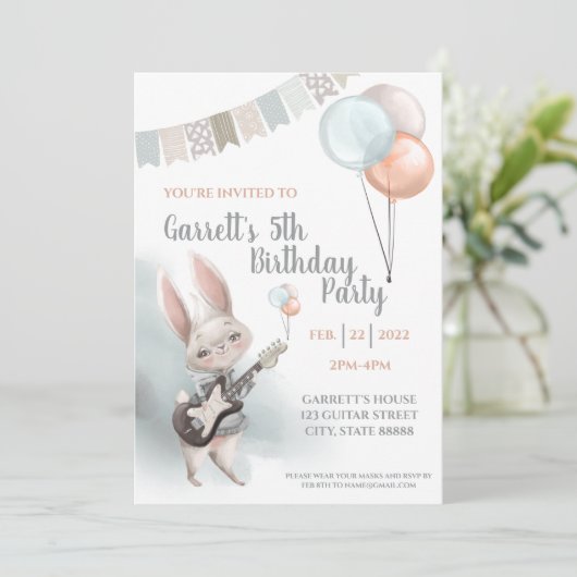 Bunny Birthday Party Invitation Kaart (Staand voorkant)
