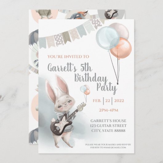 Bunny Birthday Party Invitation Kaart (Voorkant / Achterkant)