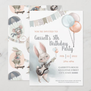 Bunny Birthday Party Invitation Kaart