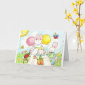 Bunny Birthday Party Kaart (Gele Bloem)