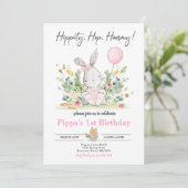 Bunny Birthday Party Pink Bunny Easter Birthday Kaart (Staand voorkant)