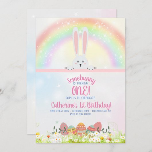 Bunny Birthday Pasen Kaart (Voorkant / Achterkant)