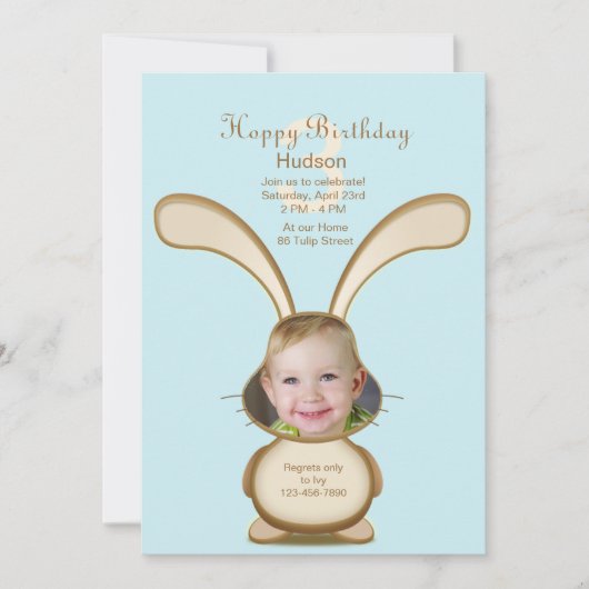 Bunny Birthday Photo Invitation (Gepersonaliseerd) Kaart (Voorkant)