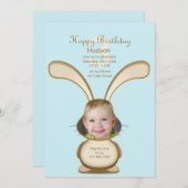 Bunny Birthday Photo Invitation (Gepersonaliseerd) Kaart (Voorkant / Achterkant)