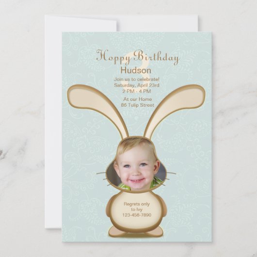 Bunny Birthday Photo Invitation Kaart (Voorkant)