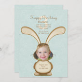 Bunny Birthday Photo Invitation Kaart (Voorkant / Achterkant)