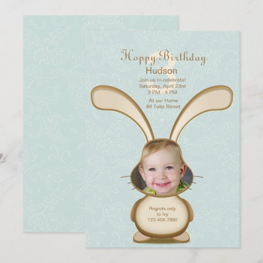 Bunny Birthday Photo Invitation Kaart (Voorkant / Achterkant)