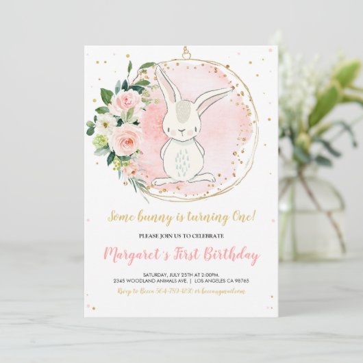 Bunny Birthday Uitnodiging (Staand voorkant)