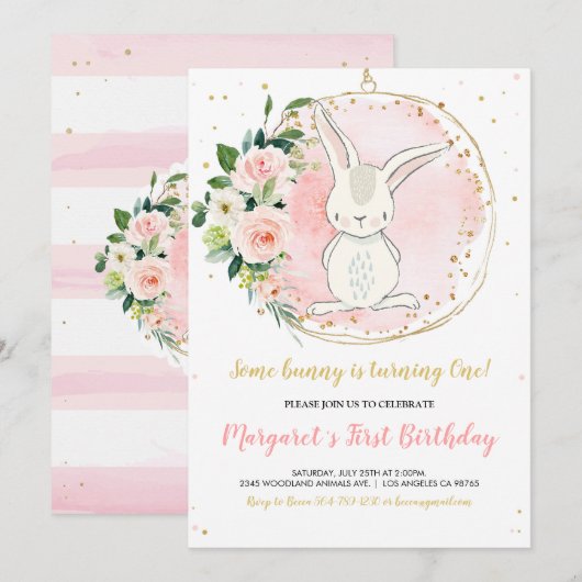 Bunny Birthday Uitnodiging (Voorkant / Achterkant)