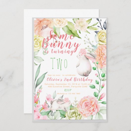 Bunny Birthday Uitnodiging (Voorkant / Achterkant)